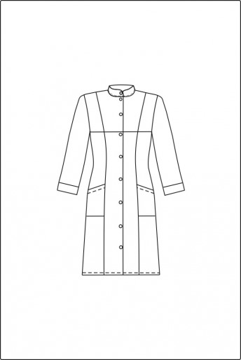 Халат лабораторный женский, хлопок/полиэстер, воротник-стойка, двухцветный (бело-синий), 1 шт., ЛТО, схема изделия, вид спереди