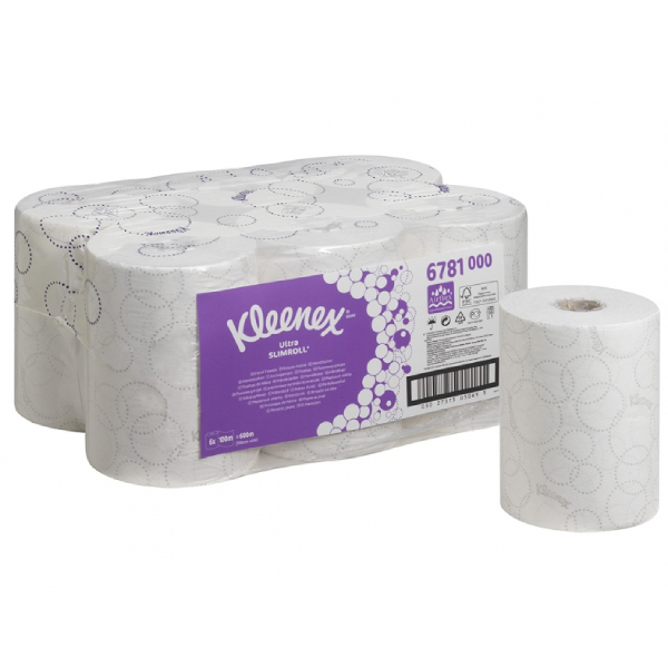 Полотенца бумажные 100 х 0,198 м, Kleenex Ultra Slimroll, рулонные, белые, двухслойные, 6 рулонов х 100 м, Kimberly-Clark