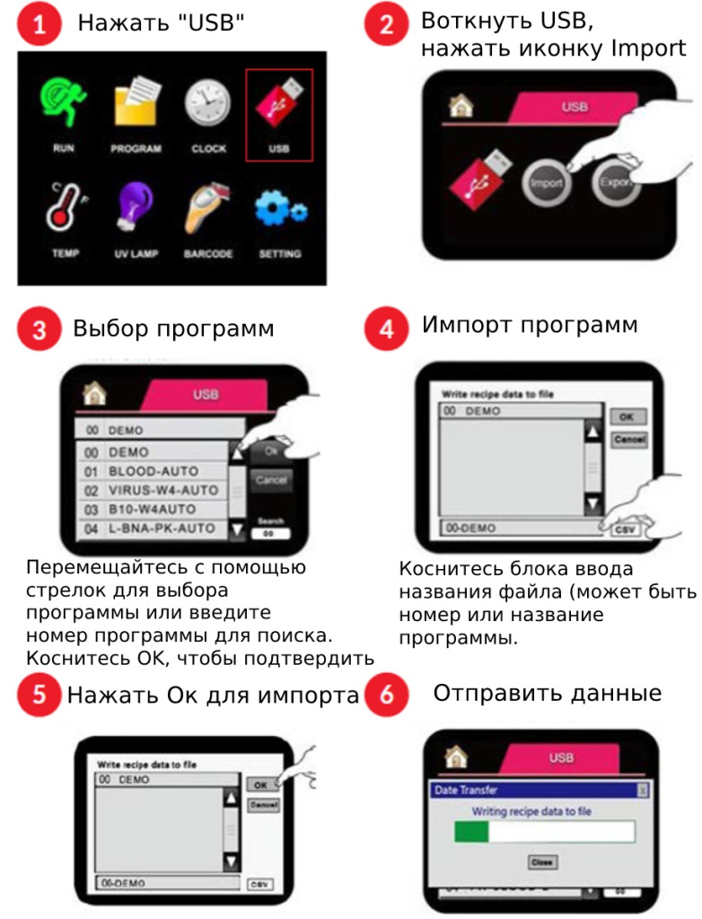 Манипуляции по импорту программ с USB-накопителя в память MРure-32 aNAP System, MP Biomedicals 