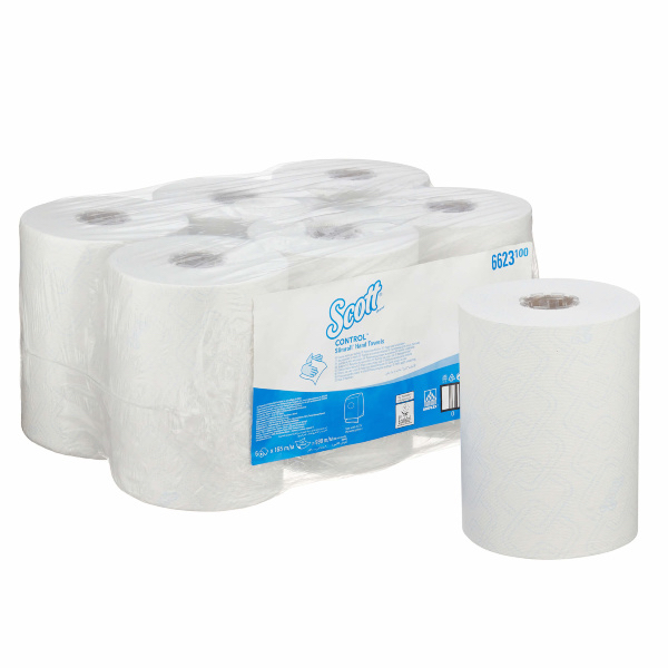 Полотенца бумажные 165 х 0,198 м, Scott Control Slimroll, рулонные, белые, однослойные, Kimberly-Clark