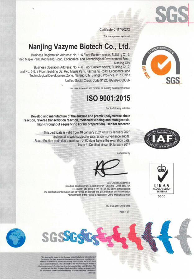 Сертификат ISO9001-2015, Vazyme, Китай