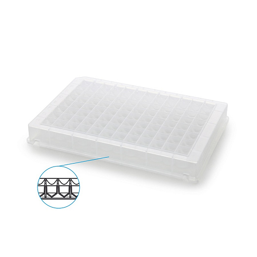 Планшет глубоколуночный 96/500, V-образное дно, квадратная лунка, без крышки, нестерильный, 5 шт./уп., Совтех