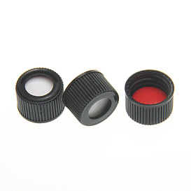 Крышка винтовая 8-425, ПП, черная, с отверстием, с септой 8 мм Red PTFE/White Silicone, 1,5 мм, 100 шт./уп.