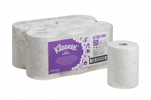 Полотенца бумажные 100 х 0,198 м, Kleenex Ultra Slimroll, рулонные, белые, двухслойные, 6 рулонов х 100 м