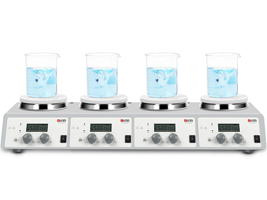 Мешалка магнитная, объем по воде 10 л на 1 место, 4 места, диаметр платформы 135 мм, нагрев до 340 °С, 200-1500 об/мин, MS-H340-S4, Dlab