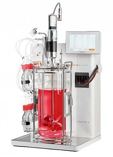 Биореактор клеточный, стеклянный сосуд 1,5 л, 3 л, 6 л, датчики рН и О₂, барботирование воздухом и О₂, N₂, CO₂, MFC 5 шт., 4 насоса, комплект, Minifors 2 Фото 2