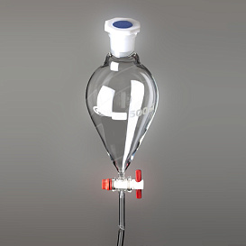 Воронка делительная, 50 мл, грушевидная, шлиф 19/26, запорный кран из PTFE, пробка ПП, 1 шт./уп., Glassco