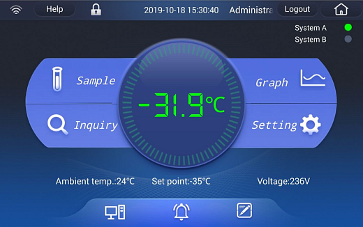 Морозильник -86 °С, вертикальный, 580 л, сенсорный дисплей, частотно-регулируемый привод компрессора , DW-86L579BPT, Haier, сенсорный дисплей