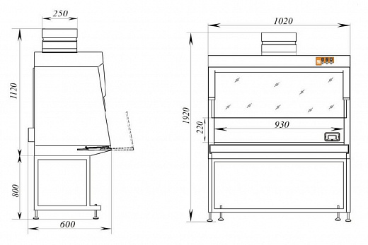 Шкаф вытяжной общего назначения, ширина 100 см, корпус – металл, столешница – нержавеющая сталь, ШВ-«Ламинар-С»-1,0 Фото 3