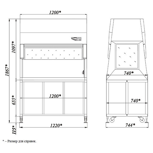 Бокс (шкаф) биологической безопасности, защита продукта, вертикальный поток, ширина рабочей поверхности 120 см, БАВнп-01-