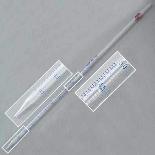 Пипетка стеклянная, 5 мл, НС, градуированная, полный слив, исполнение 1, 2 класса точности