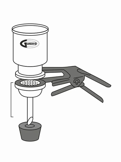 Фильтродержатель для вакуумной фильтрации, одноместный, d 47 мм, воронка 300 мл, стекло, подложка из н/ж стали (схема)