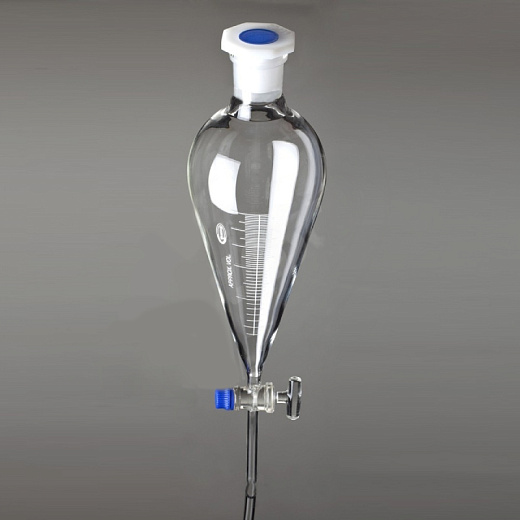 Воронка делительная, 50 мл, грушевидная, шлиф 19/26, с градуировкой, пробка ПП, 1 шт./уп., Glassco