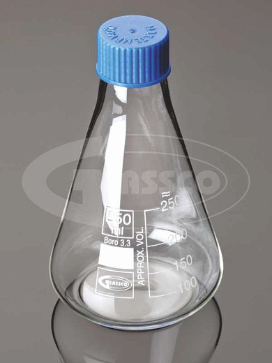 Колба Эрленмейера 250 мл, стекло, до 500 °С, с завинч. крышкой, 2 шт/уп.