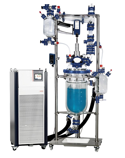 Реактор химический 100 л, DN450, с рубашкой, с верхнеприводной мешалкой OHS.4DF, комплект для дистилляции, без датчика температуры, PlusChem