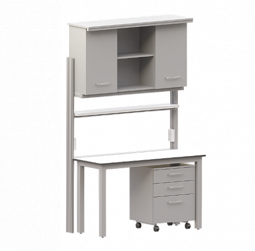 Стол лабораторный, пристенный, с технологической стойкой и подкатной тумбой, 120х75х200 см