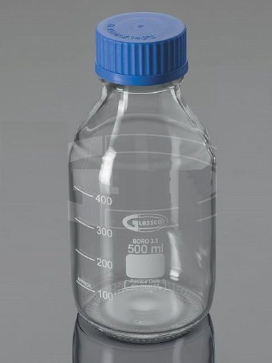 Бутыль 10000 мл, БС до 500 °С, GL45, с завинчивающейся ПП крышкой, круглая, светлое стекло, Glassco