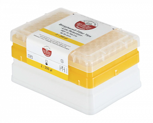 Наконечники до 200 мкл (от 1 мкл), стерильные, с фильтром, апирогенные, прозрачные, Low Retention, 96 шт./штатив, 1920 шт./кор. Фото 1