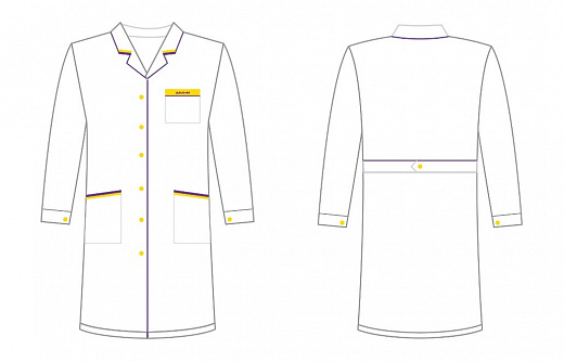 Халат лабораторный женский, хлопок/полиэстер, белый с отделкой, с манжетом, прямой, премиум, 1 шт.