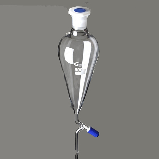 Воронка делительная, 60 мл, грушевидная, шлиф 14/23, с игольчатым клапаном, пробка ПП, 1 шт./уп., Glassco